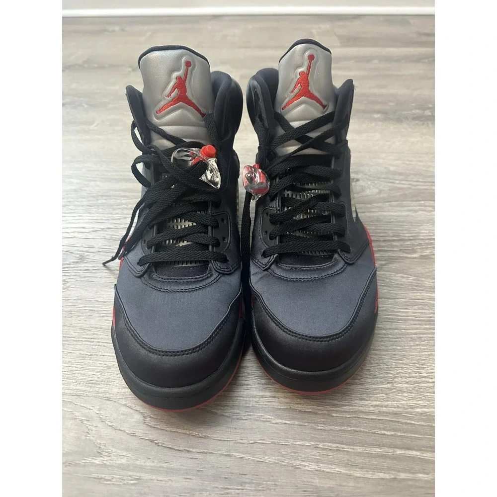NIKE Air Jordan 5 Satin Bred Retro High OG Sneakers Black University Red Mens 12